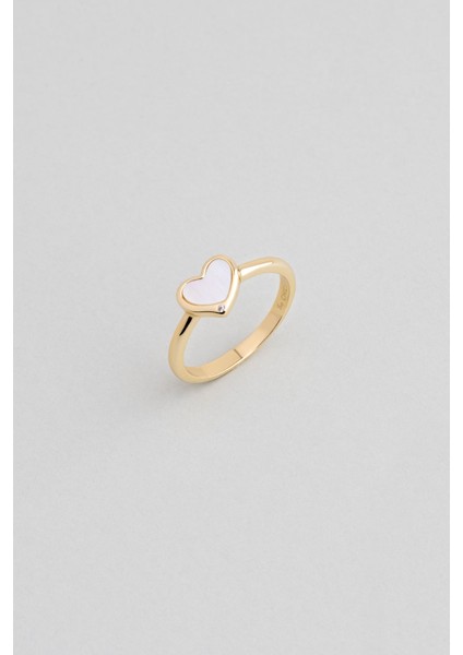 White Heart 18 Ayar Sarı Altın Kaplama Gümüş Minimal Yüzük