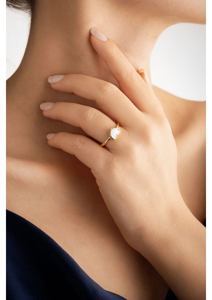 White Heart 18 Ayar Sarı Altın Kaplama Gümüş Minimal Yüzük fiyatları