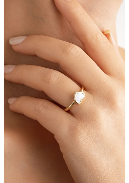 White Heart 18 Ayar Sarı Altın Kaplama Gümüş Minimal Yüzük modelleri