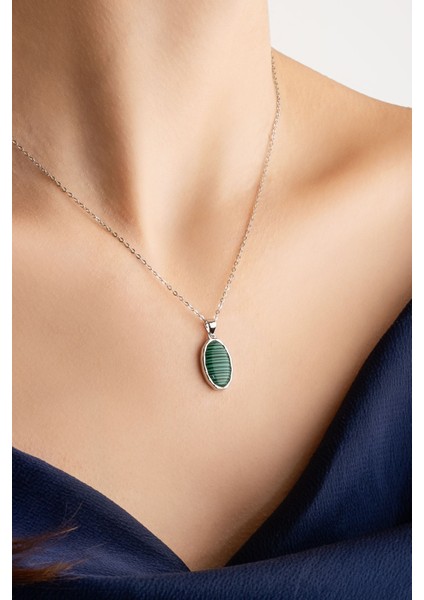 Green Malahit 18 Ayar Sarı Altın Kaplama 43 cm Gümüş Minimal Kolye fırsatları