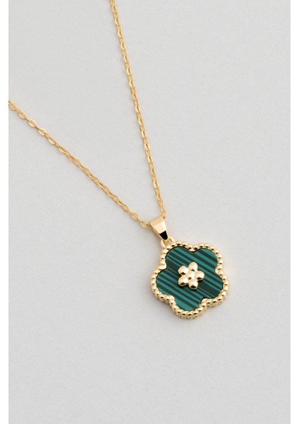 Malahit Çiçeği 18 Ayar Sarı Altın Kaplama 43 cm Gümüş Minimal Kolye fiyatları