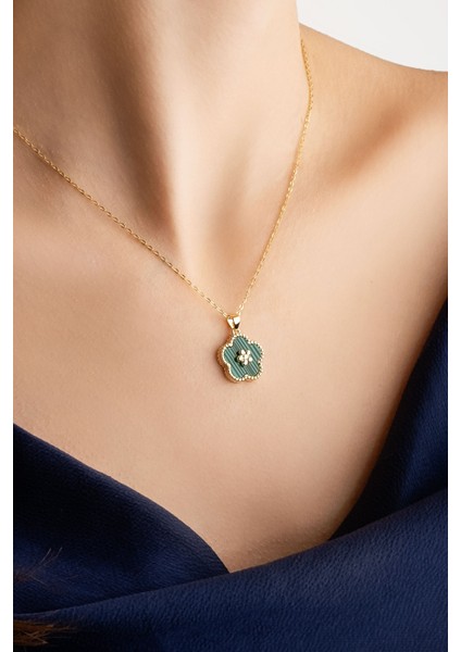 Malahit Çiçeği 18 Ayar Sarı Altın Kaplama 43 cm Gümüş Minimal Kolye modelleri