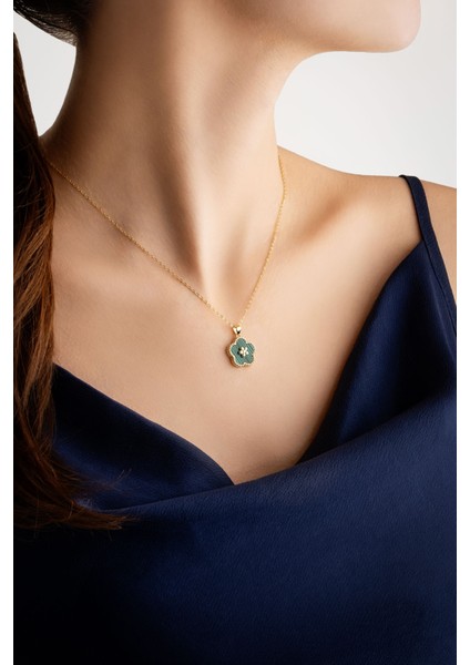 Malahit Çiçeği 18 Ayar Sarı Altın Kaplama 43 cm Gümüş Minimal Kolye fırsatları