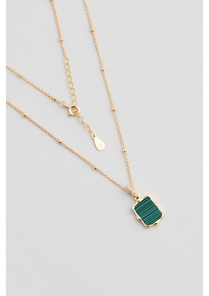 Malahit Işığı 18 Ayar Sarı Altın Kaplama 47 cm Gümüş Minimal Kolye