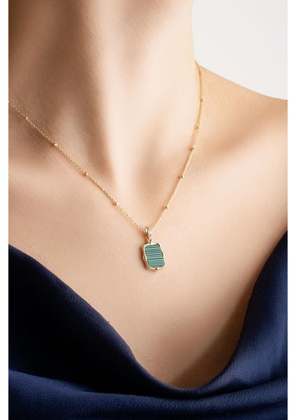 Malahit Işığı 18 Ayar Sarı Altın Kaplama 47 cm Gümüş Minimal Kolye modelleri