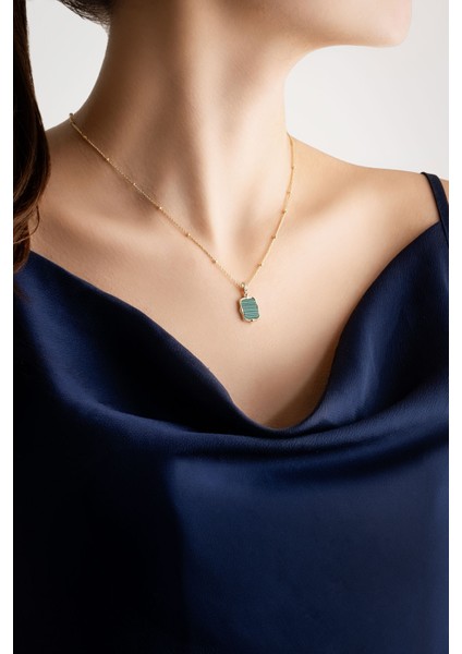Malahit Işığı 18 Ayar Sarı Altın Kaplama 47 cm Gümüş Minimal Kolye fırsatları