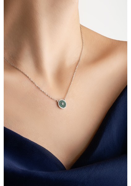 Minimal Malahit 18 Beyaz Altın Kaplama 44 cm Gümüş Kolye fırsatları