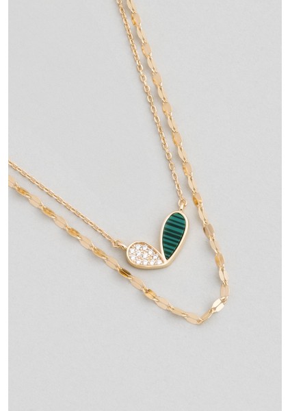 Lucky 18 Ayar Sarı Altın Kaplama 50 cm Gümüş Ikili Kolye