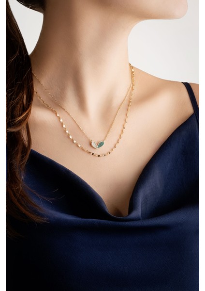 Lucky 18 Ayar Sarı Altın Kaplama 50 cm Gümüş Ikili Kolye modelleri