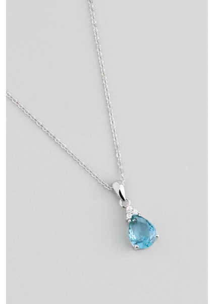 Minimal Renk 18 Ayar Beyaz Altın Kaplama 45 cm Gümüş Tektaş Kolye