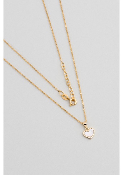 Sedef Kalbi 18 Ayar Sarı Altın Kaplama 43 cm Gümüş Minimal Kolye