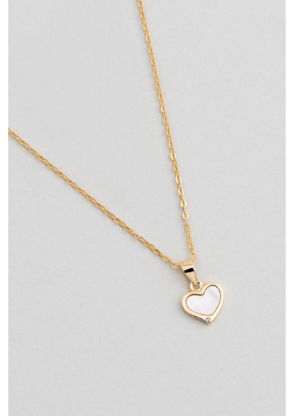 Sedef Kalbi 18 Ayar Sarı Altın Kaplama 43 cm Gümüş Minimal Kolye fiyatları