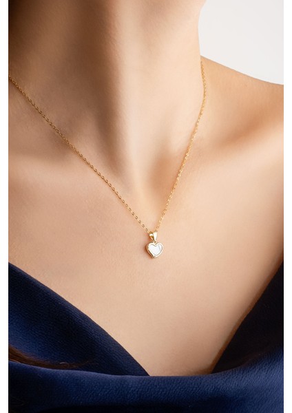 Sedef Kalbi 18 Ayar Sarı Altın Kaplama 43 cm Gümüş Minimal Kolye modelleri