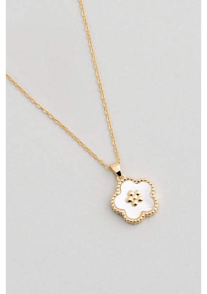 Sedef Çiçeği 18 Ayar Beyaz Altın Kaplama 43 cm Gümüş Minimal Kolye fiyatları