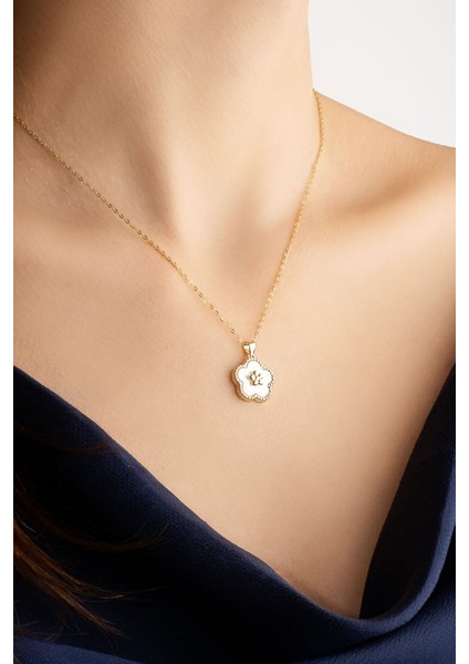 Sedef Çiçeği 18 Ayar Beyaz Altın Kaplama 43 cm Gümüş Minimal Kolye modelleri