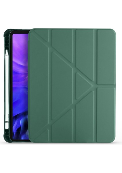 Apple iPad Air 5.nesil 10.9 (2022) 4 Farklı Standlı Kalemlikli Darbeye Dayanıklı Kılıf ve Ekran Koruyucu A2588 A2589 A2591