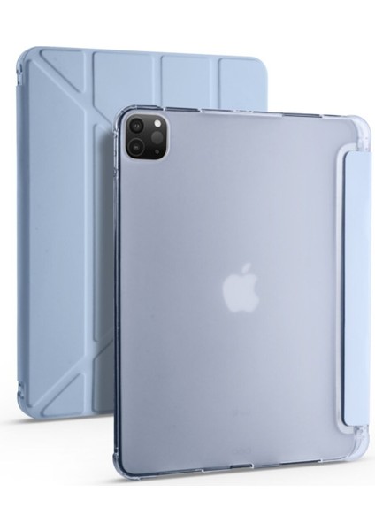 Apple iPad Pro 12.9 4.nesil (2020) Yatay ve Dikey Standlı Antişok Köşe Korumalı Kalemlikli Origami Slikon Kılıf A2229 A2069 A2232 A2233