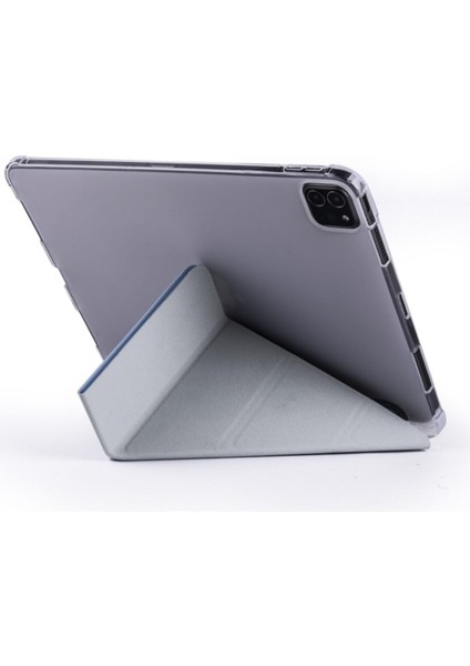 Apple iPad Pro 12.9 4.nesil (2020) Yatay ve Dikey Standlı Antişok Köşe Korumalı Kalemlikli Origami Slikon Kılıf A2229 A2069 A2232 A2233 modelleri