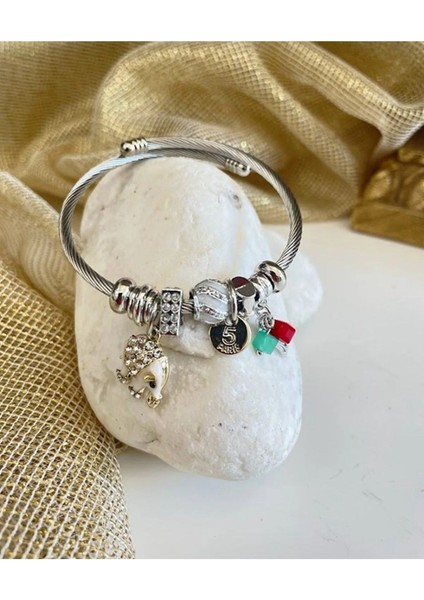 Beyaz Filli Gumus Renk 316L Çelik Bileklik