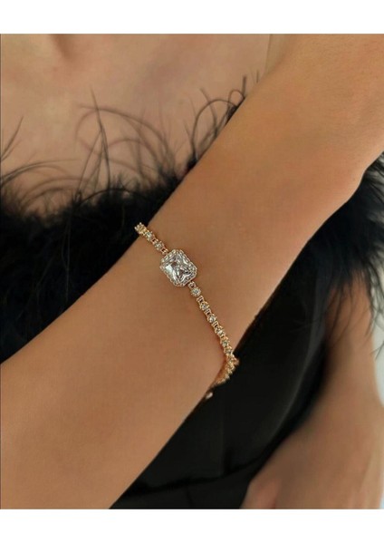 Zirkon Taşlı Gold Renk Bileklik