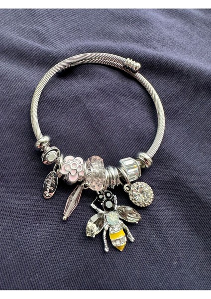 Çelik Bileklik, Sallantılı Pandora Bileklik, Çelik Zirkon Taşlı Pandora Bileklik