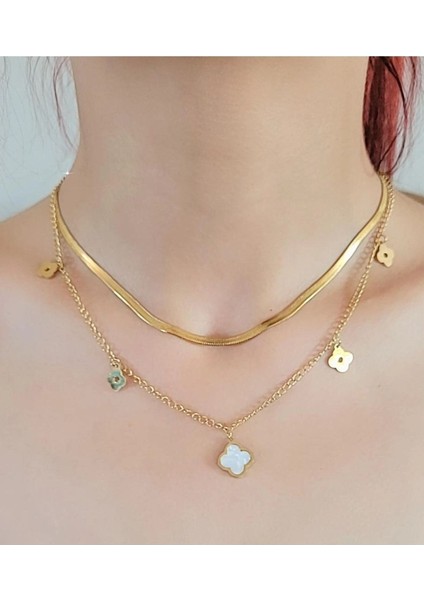 Çiftli Italyan Zincirli Yonca Kolye