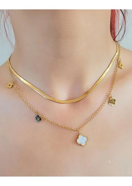 Çiftli Italyan Zincirli Yonca Kolye modelleri