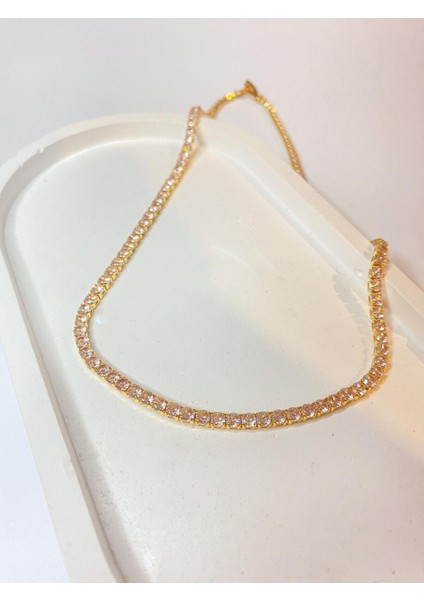 Gold Kaplama Çelik Zirkon Taşlı Suyolu Kolye