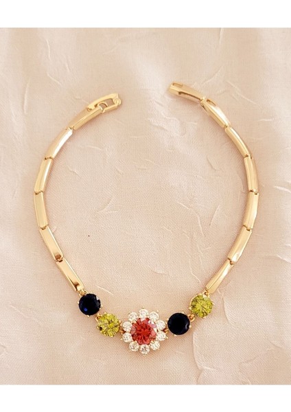 Zirkon Taşlı Çiçek Gold Baget Bileklik modelleri