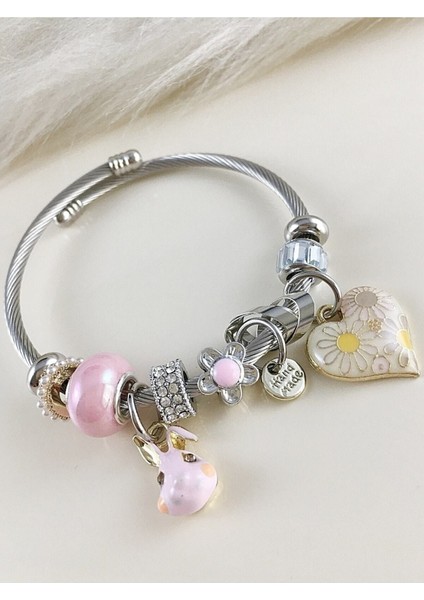 Kalp Charm Çelik Bileklik Model