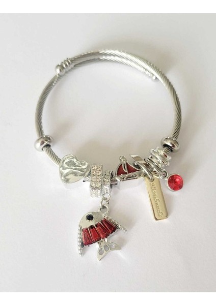 Balık ve Kalp Charmlı Çelik Bileklik