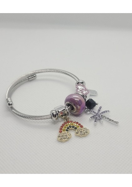 Gökkuşağı Charmlı Çelik Bileklik