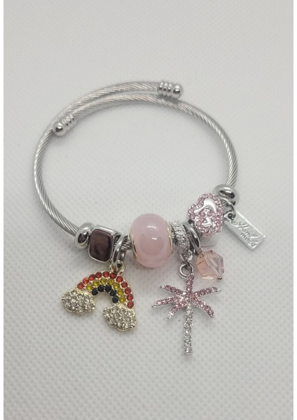 Gökkuşağı Charmlı Çelik Bileklik