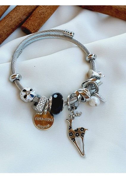 Gökkuşağı Charmlı Çelik Bileklik