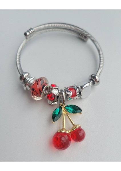 Kiraz Charmlı Gümüş Şık Bileklik Pembe fiyatları