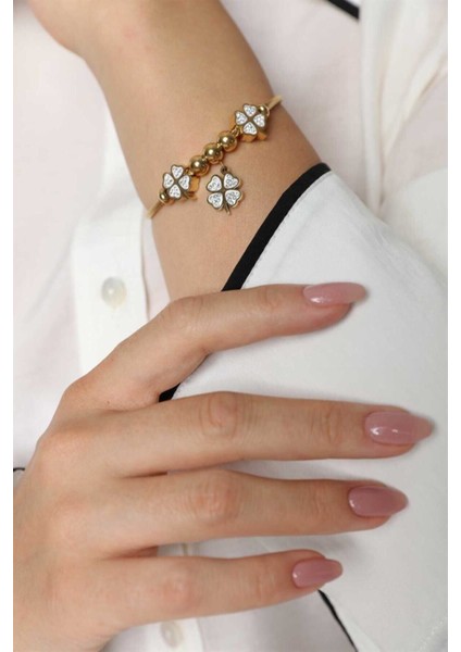 Model Dört Yaprak Yonca Gold Altın Kaplama Bileklik