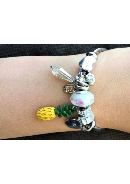 Ananas Charmlı Gümüş Şık Bileklik Sarı