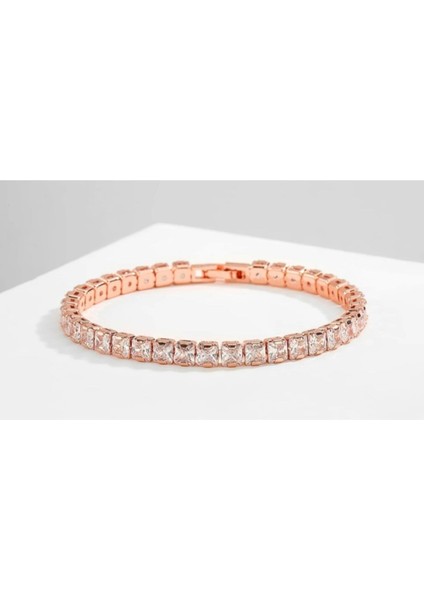 Su Yolu Bileklik Zirkon Taşlı Gümüş Rose Renk