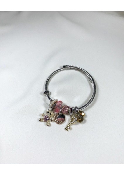 Model Pembe Incili Ayıcık Charmlı Kadın Çelik Bileklik fiyatları