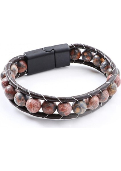 Erkek Doğaltaş Deri Bileklik