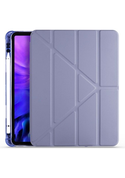 Apple iPad Pro 12.9 5.nesil (2021) Yatay ve Dikey Standlı Antişok Köşe Korumalı Kalemlikli Origami Slikon Kılıf A2378 A2461 A2379