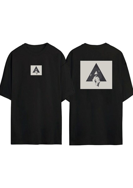 Collage, Hand Ön Arka Baskılı Sıyah Oversize T-Shirt