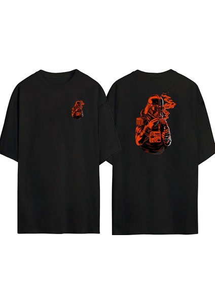Star Wars Duman Ön Arka Baskılı Sıyah Oversize T-Shirt