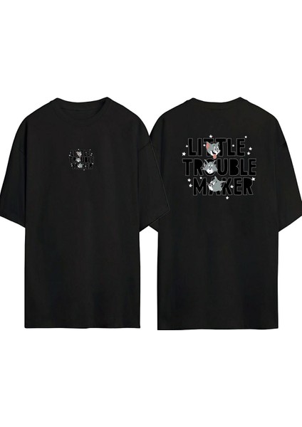 Lıttle Trouble Maker Ön Arka Baskılı Sıyah Oversize T-Shirt