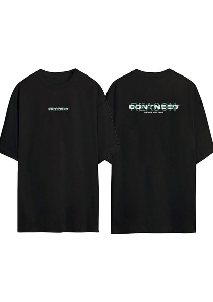 Reacon Dont Need Ön Arka Baskılı Sıyah Oversize T-Shirt