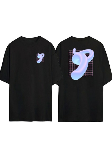 Sanat Seapunk Ön Arka Baskılı Sıyah Oversize T-Shirt