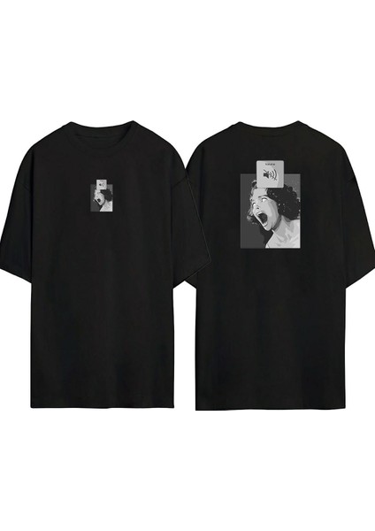 Kapalı Volume Ön Arka Baskılı Sıyah Oversize T-Shirt