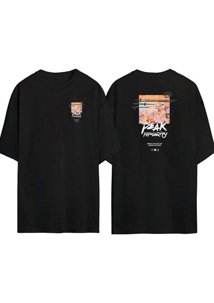 Peak Popularity Ön Arka Baskılı Sıyah Oversize T-Shirt