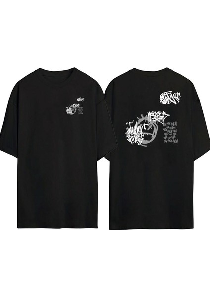 Wesheyt Hireos Ön Arka Baskılı Sıyah Oversize T-Shirt