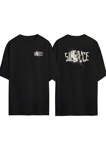Sılence Dolar Ön Arka Baskılı Sıyah Oversize T-Shirt